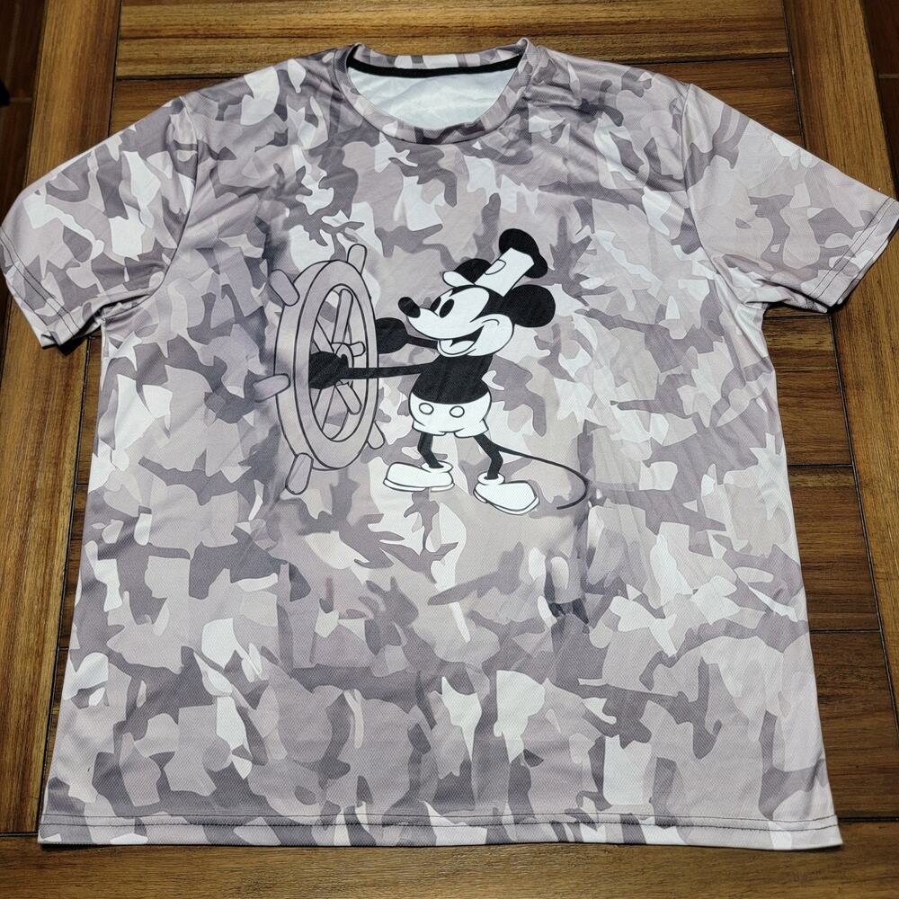 Unbranded Grey Camo Steamboat Willie Mickey Unisex Tee - Size XXL